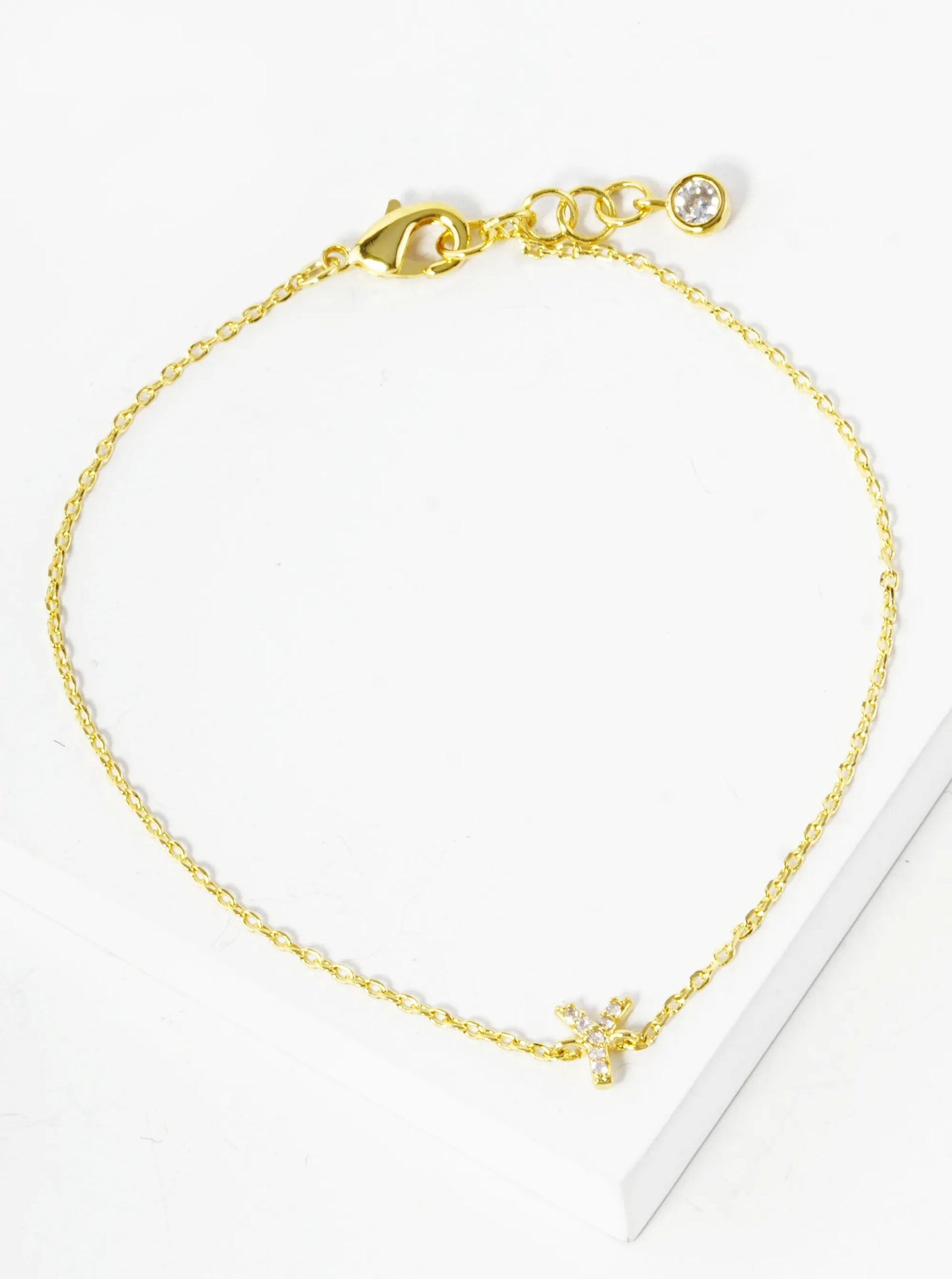 18K Gold Dipped Pave Set Cubic Zirconia Initial Bracelet