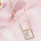 18K Gold Dipped Pave Set Cubic Zirconia Mother Of Pearl Initial Pendant Necklace