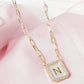 18K Gold Dipped Pave Set Cubic Zirconia Mother Of Pearl Initial Pendant Necklace
