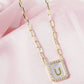 18K Gold Dipped Pave Set Cubic Zirconia Mother Of Pearl Initial Pendant Necklace