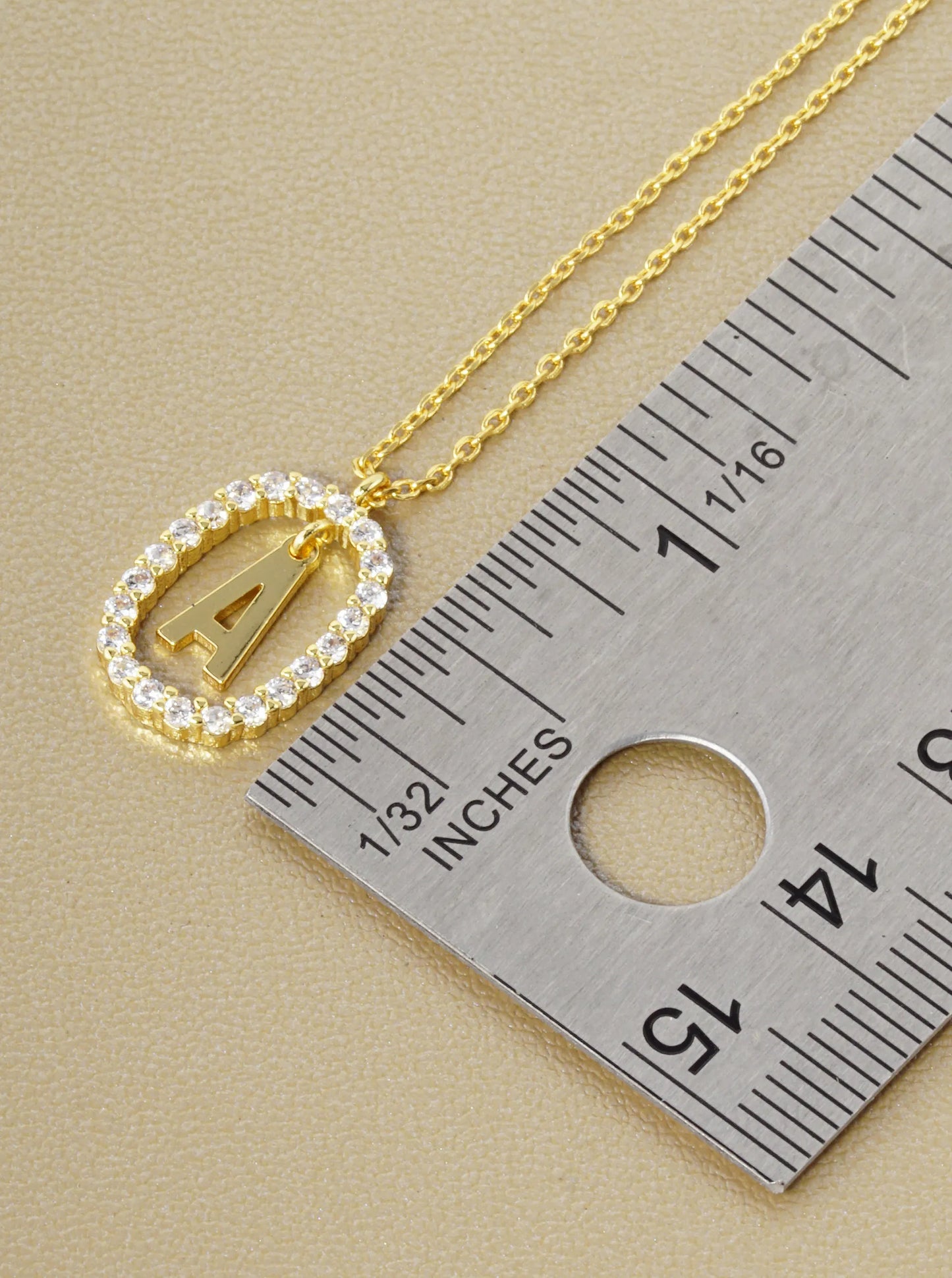 18K Gold Dipped Pave Set Cubic Zirconia Oval In Initial Drop Pendant Necklace