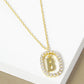 18K Gold Dipped Pave Set Cubic Zirconia Oval In Initial Drop Pendant Necklace