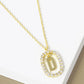 18K Gold Dipped Pave Set Cubic Zirconia Oval In Initial Drop Pendant Necklace