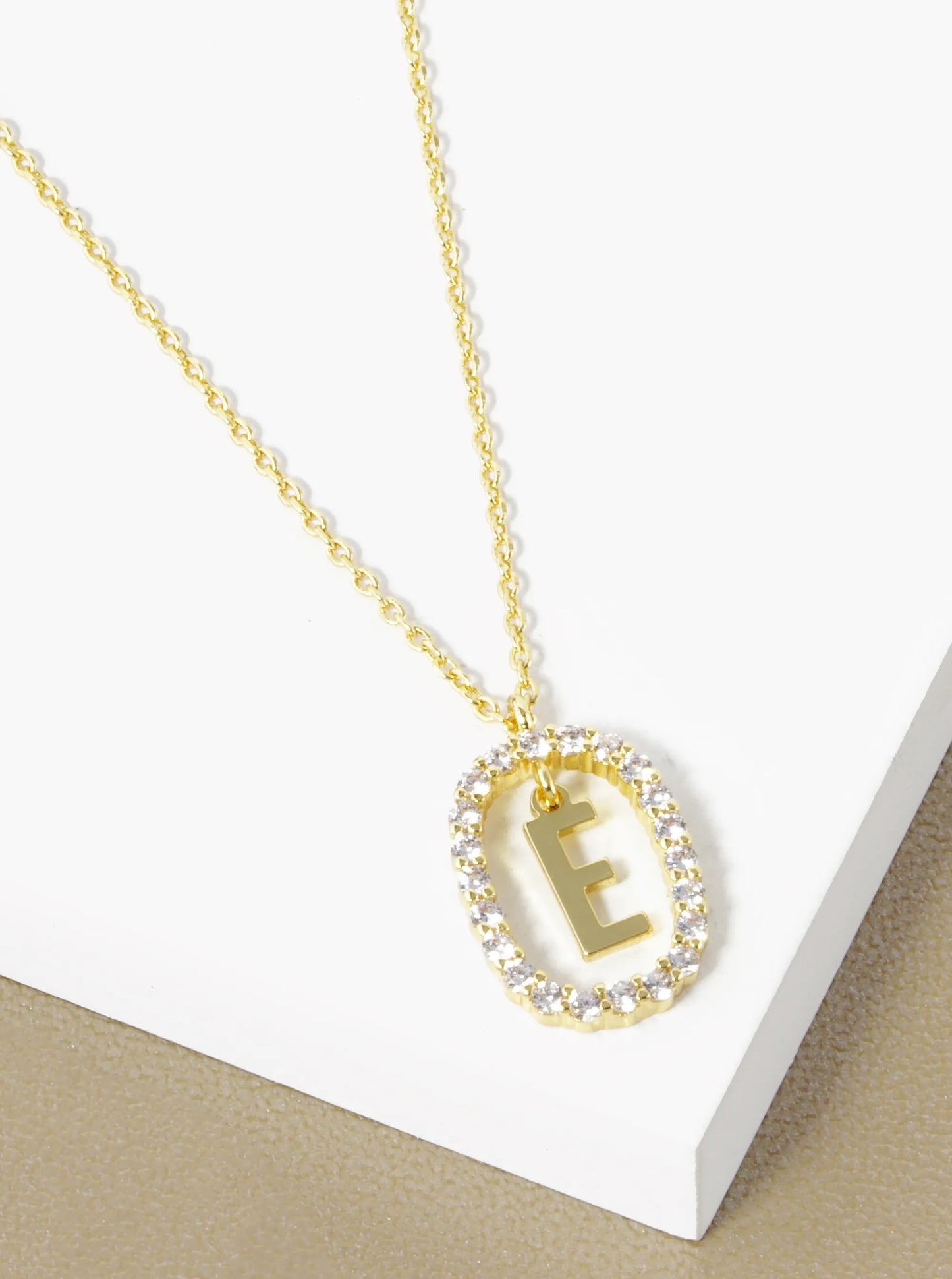 18K Gold Dipped Pave Set Cubic Zirconia Oval In Initial Drop Pendant Necklace