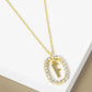 18K Gold Dipped Pave Set Cubic Zirconia Oval In Initial Drop Pendant Necklace