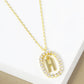 18K Gold Dipped Pave Set Cubic Zirconia Oval In Initial Drop Pendant Necklace