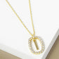18K Gold Dipped Pave Set Cubic Zirconia Oval In Initial Drop Pendant Necklace
