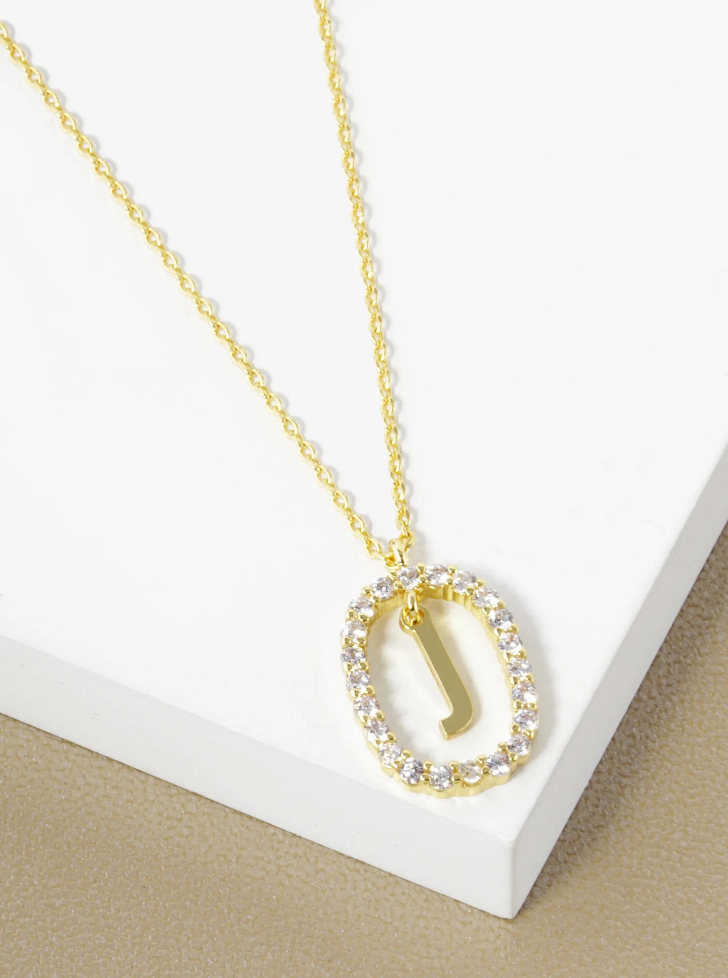 18K Gold Dipped Pave Set Cubic Zirconia Oval In Initial Drop Pendant Necklace