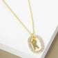 18K Gold Dipped Pave Set Cubic Zirconia Oval In Initial Drop Pendant Necklace