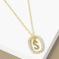 18K Gold Dipped Pave Set Cubic Zirconia Oval In Initial Drop Pendant Necklace