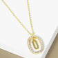 18K Gold Dipped Pave Set Cubic Zirconia Oval In Initial Drop Pendant Necklace