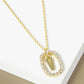 18K Gold Dipped Pave Set Cubic Zirconia Oval In Initial Drop Pendant Necklace