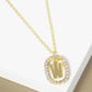 18K Gold Dipped Pave Set Cubic Zirconia Oval In Initial Drop Pendant Necklace