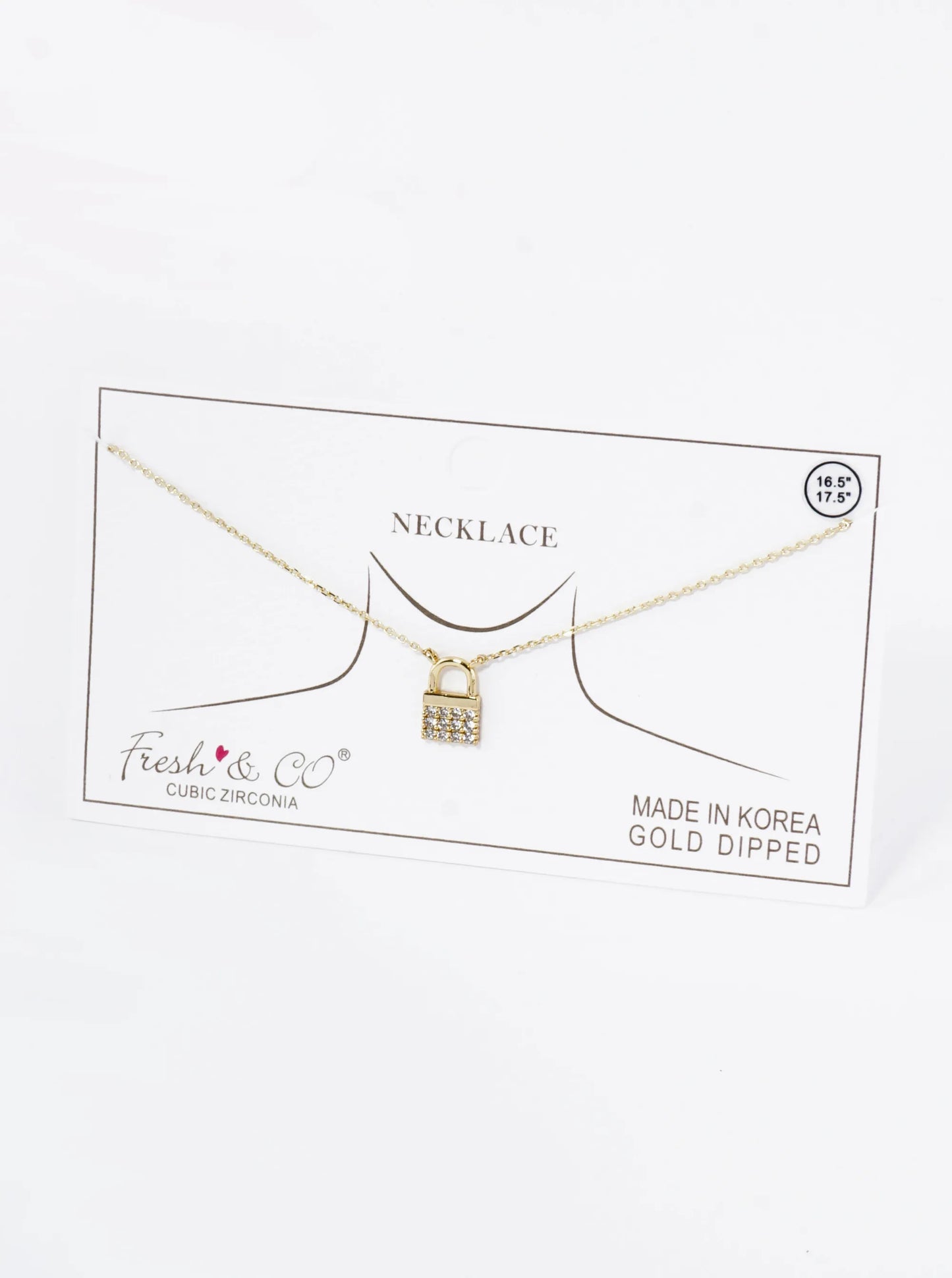 18K Gold Dipped Pave Set Cubic Zirconia Padlock Pendant Necklace