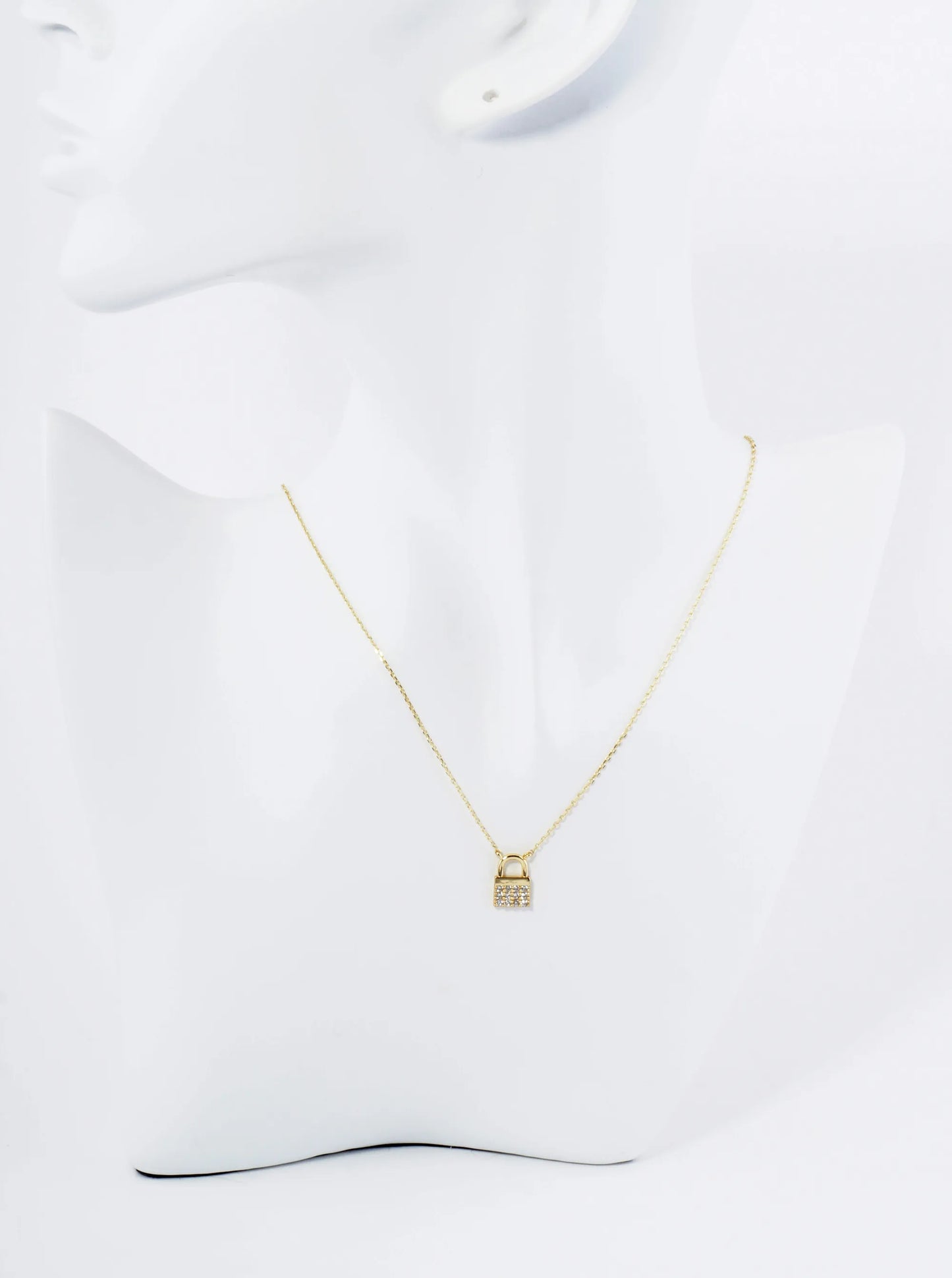 18K Gold Dipped Pave Set Cubic Zirconia Padlock Pendant Necklace