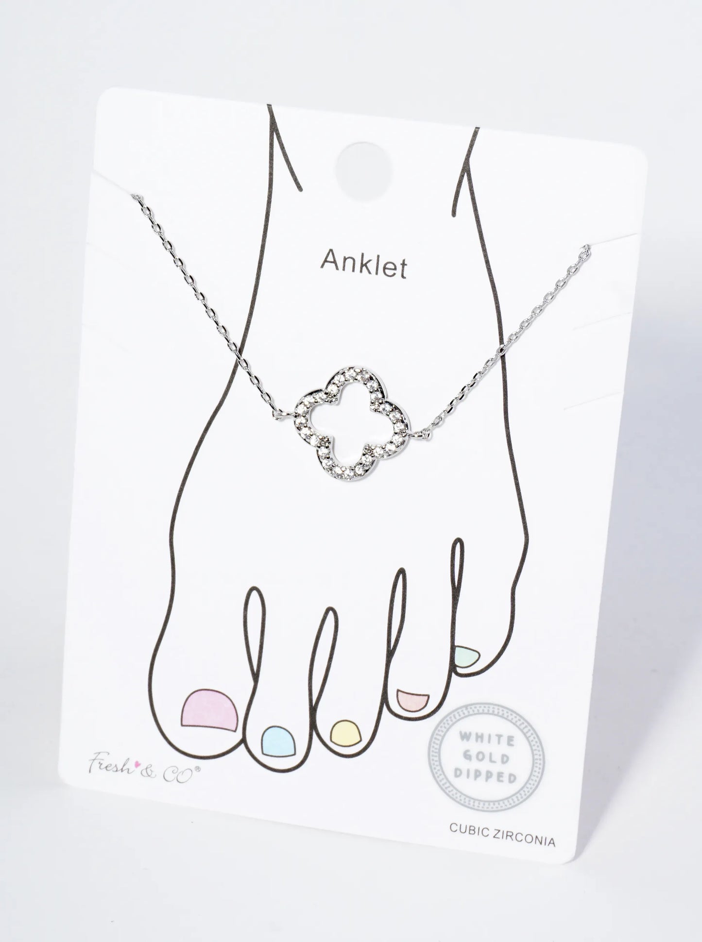 18K Gold Dipped Pave Set Cubic Zirconia Quatrefoil Chain Anklet