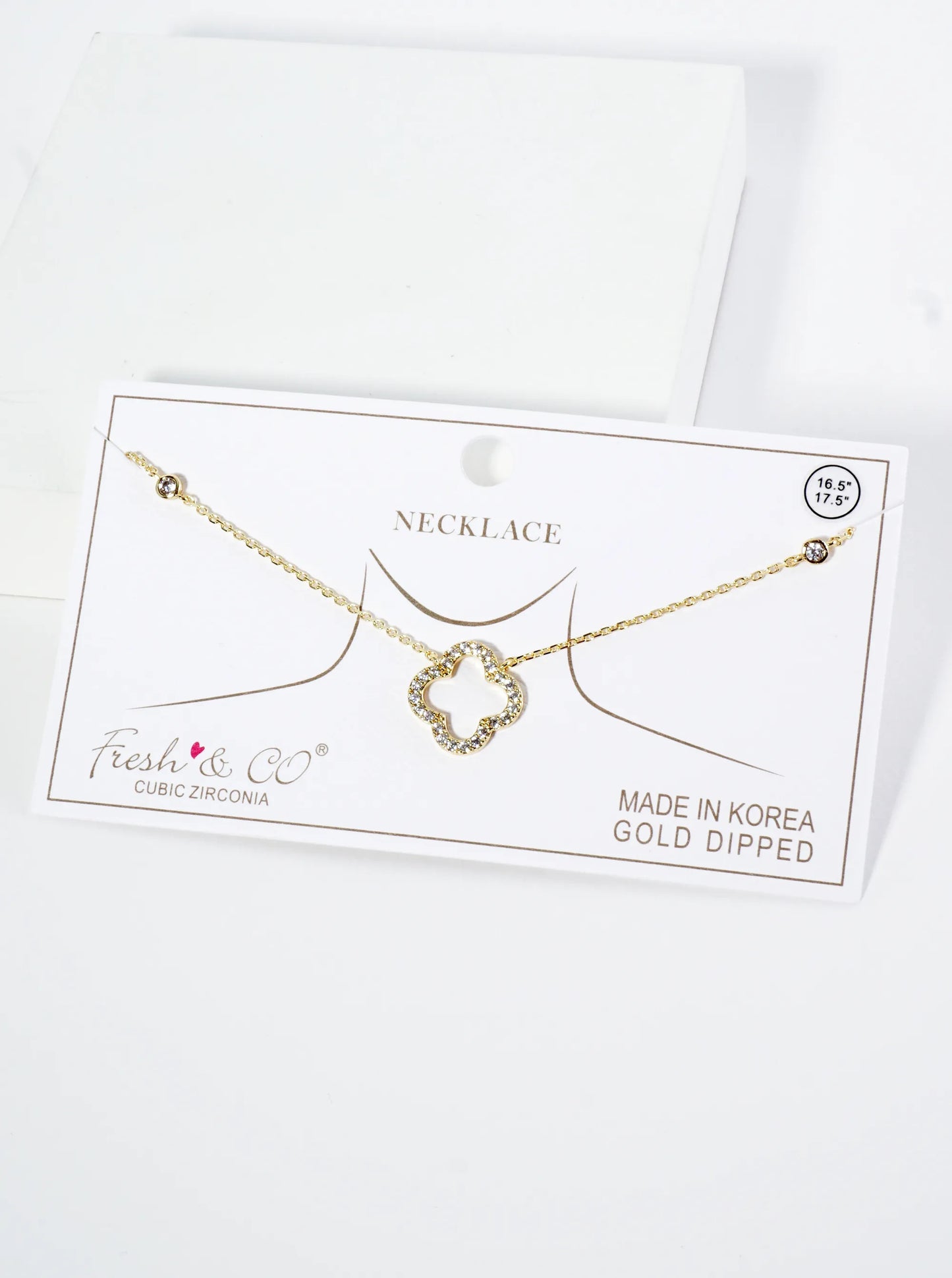 18K Gold Dipped Pave Set Cubic Zirconia Quatrefoil Cutout Pendant Necklace