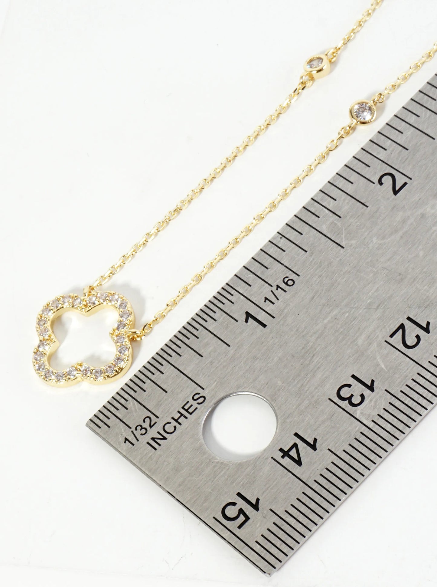 18K Gold Dipped Pave Set Cubic Zirconia Quatrefoil Cutout Pendant Necklace