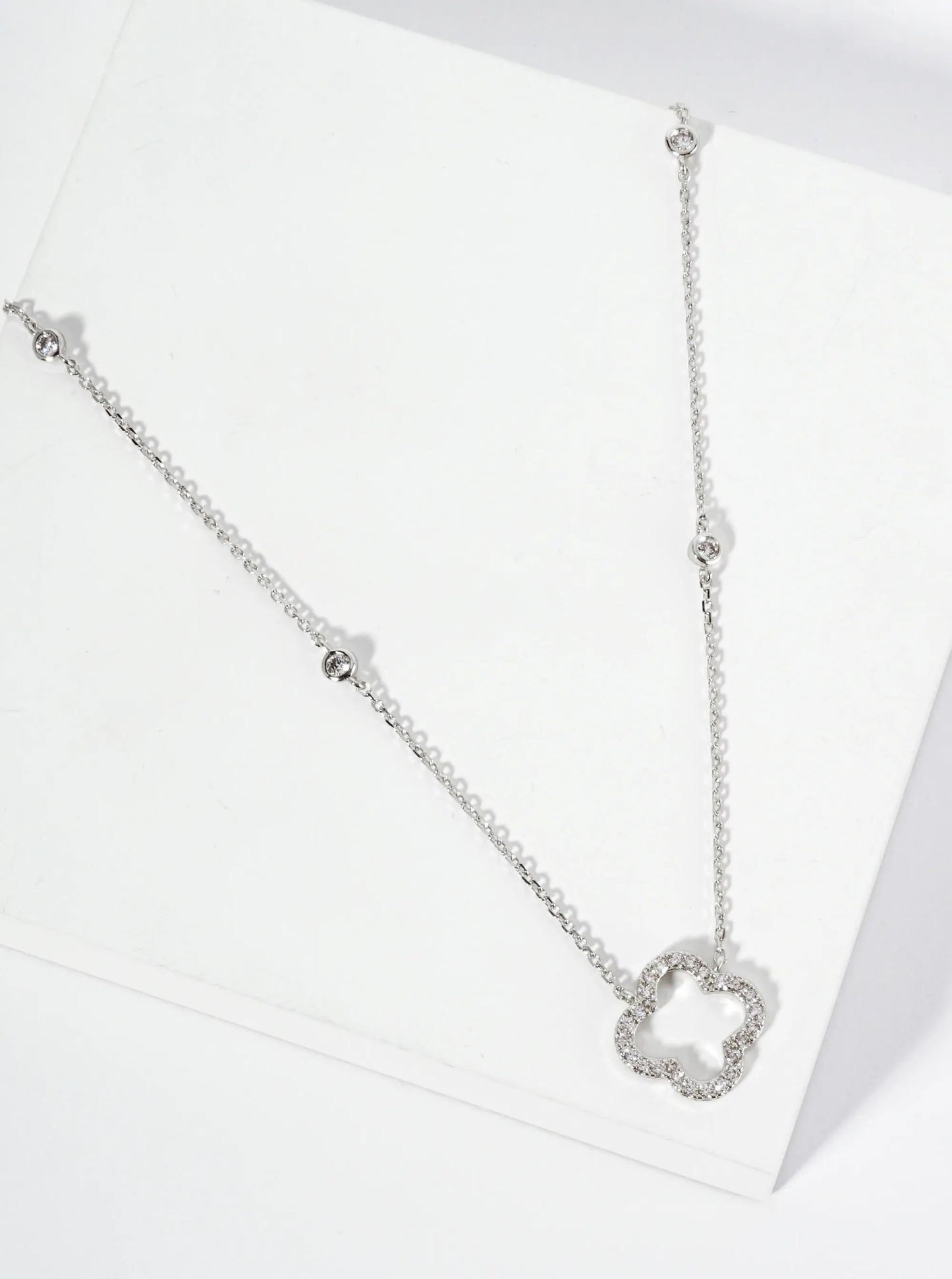 18K Gold Dipped Pave Set Cubic Zirconia Quatrefoil Cutout Pendant Necklace