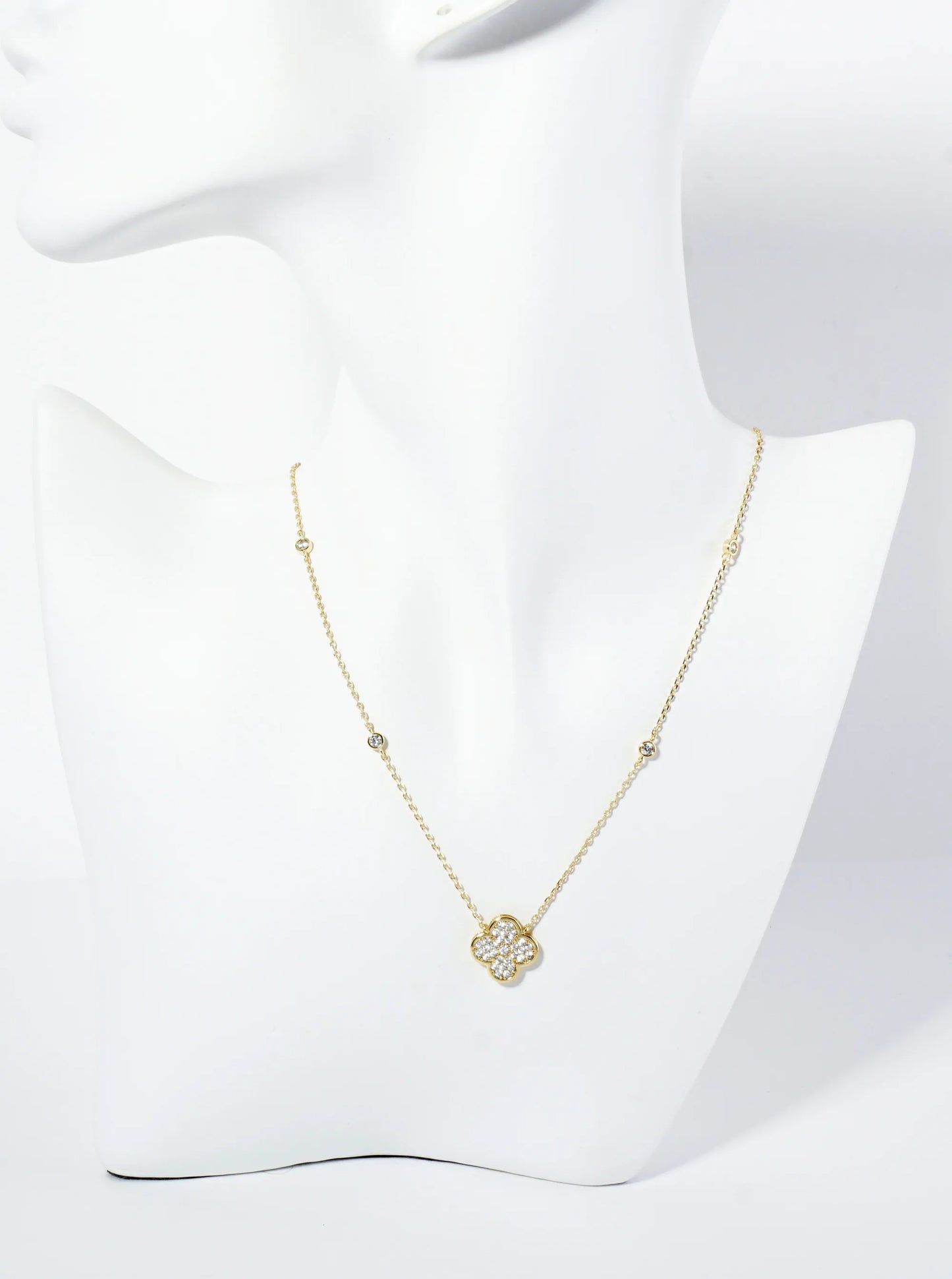 18K Gold Dipped Pave Set Cubic Zirconia Quatrefoil Pendant Necklace