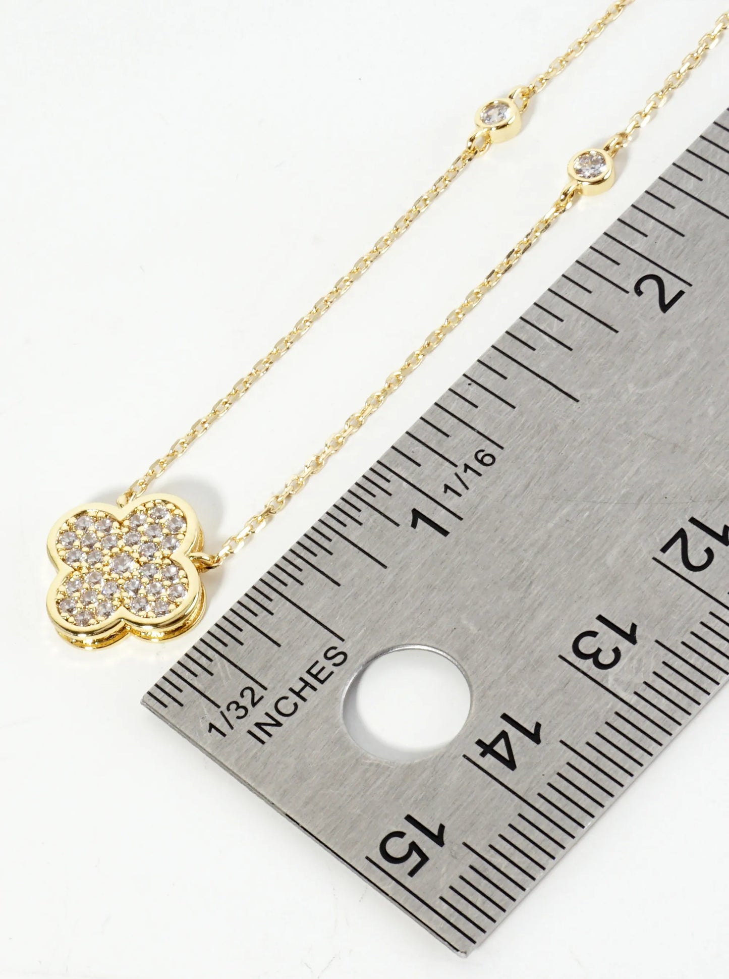 18K Gold Dipped Pave Set Cubic Zirconia Quatrefoil Pendant Necklace