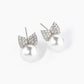 18K Gold Dipped Pave Set Cubic Zirconia Ribbon Bow With 10mm Pearl Stud Earrings