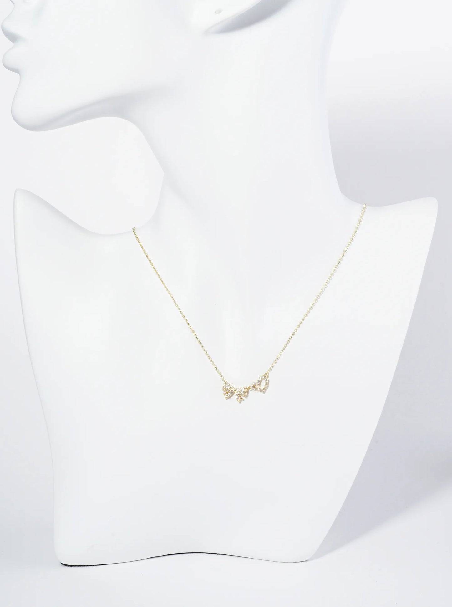 18K Gold Dipped Pave Set Cubic Zirconia Ribbon Heart Pendant Necklace