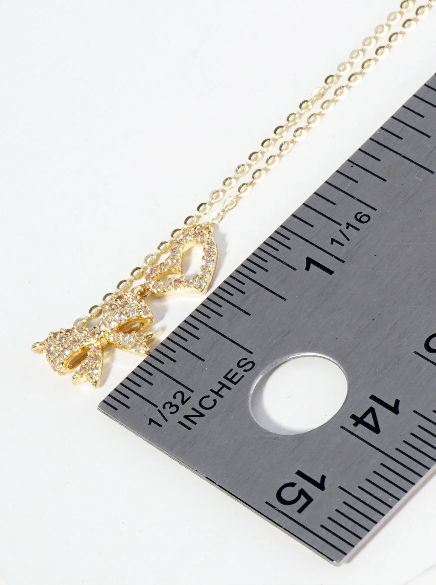 18K Gold Dipped Pave Set Cubic Zirconia Ribbon Heart Pendant Necklace