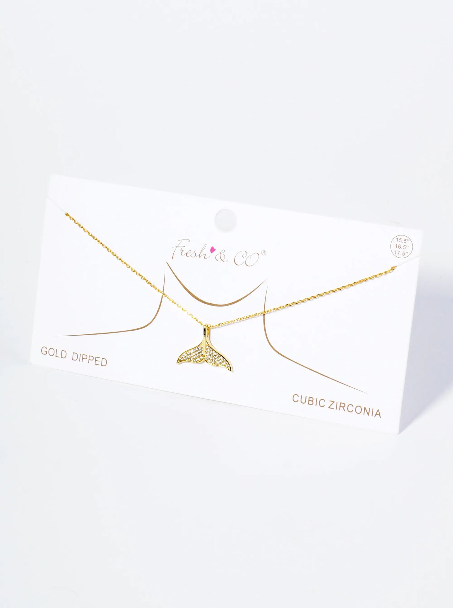 18K Gold Dipped Pave Set Cubic Zirconia Whale Tail Pendant Necklace