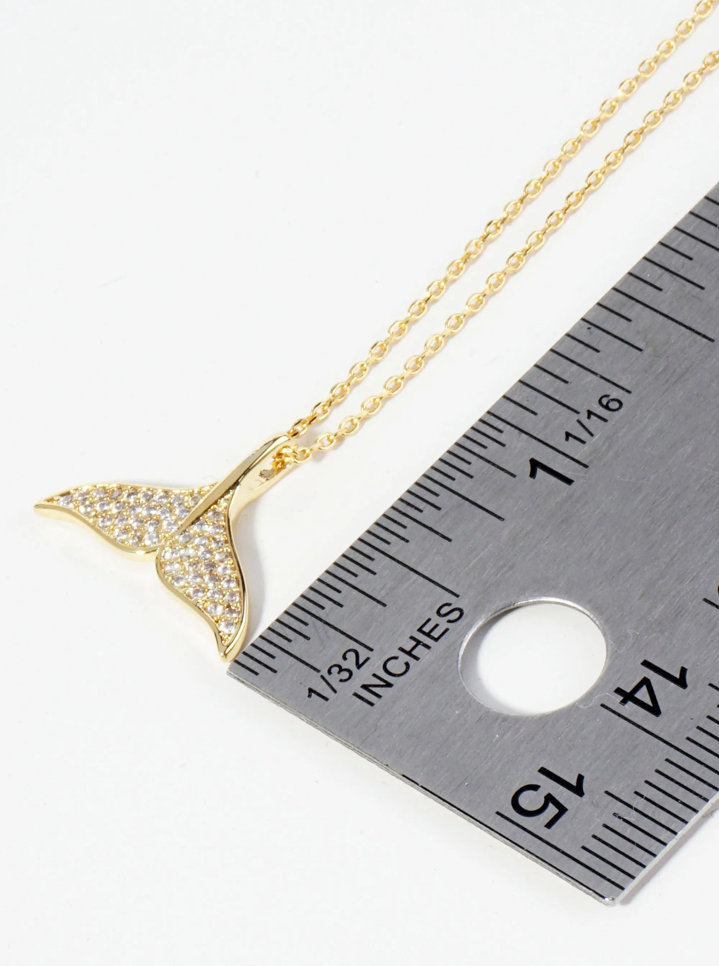 18K Gold Dipped Pave Set Cubic Zirconia Whale Tail Pendant Necklace