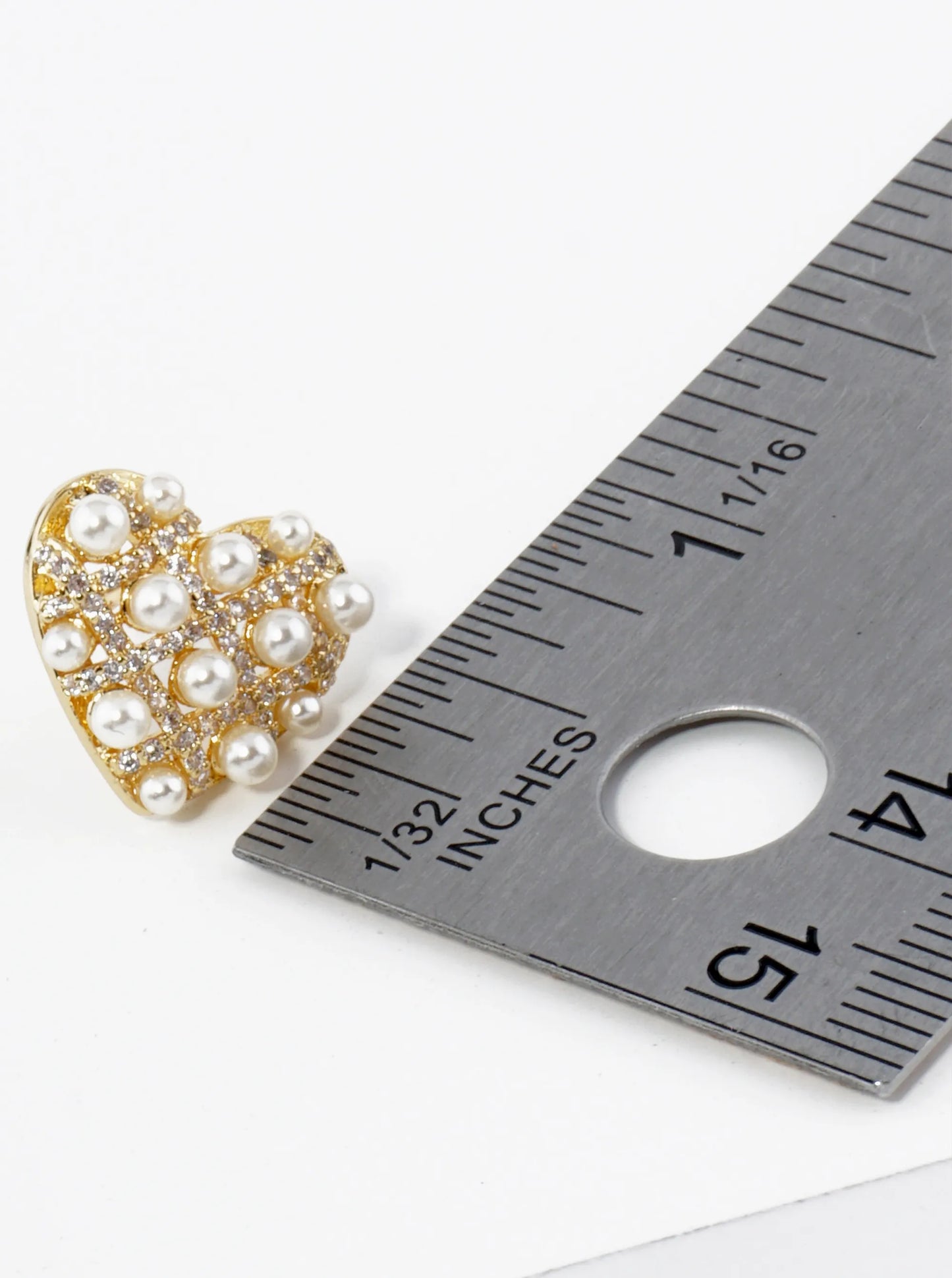 18K Gold Dipped Pearl Beaded Cubic Zirconia Heart Stud Earrings