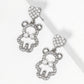 18K Gold Dipped Pearl Beaded Heart CZ Pave Bear Drop Dangle Post Earrings
