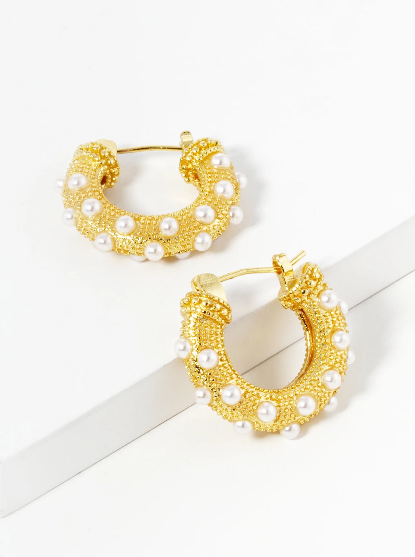 18K Gold Dipped Pearl Beaded Latch Back Hoop Earrings