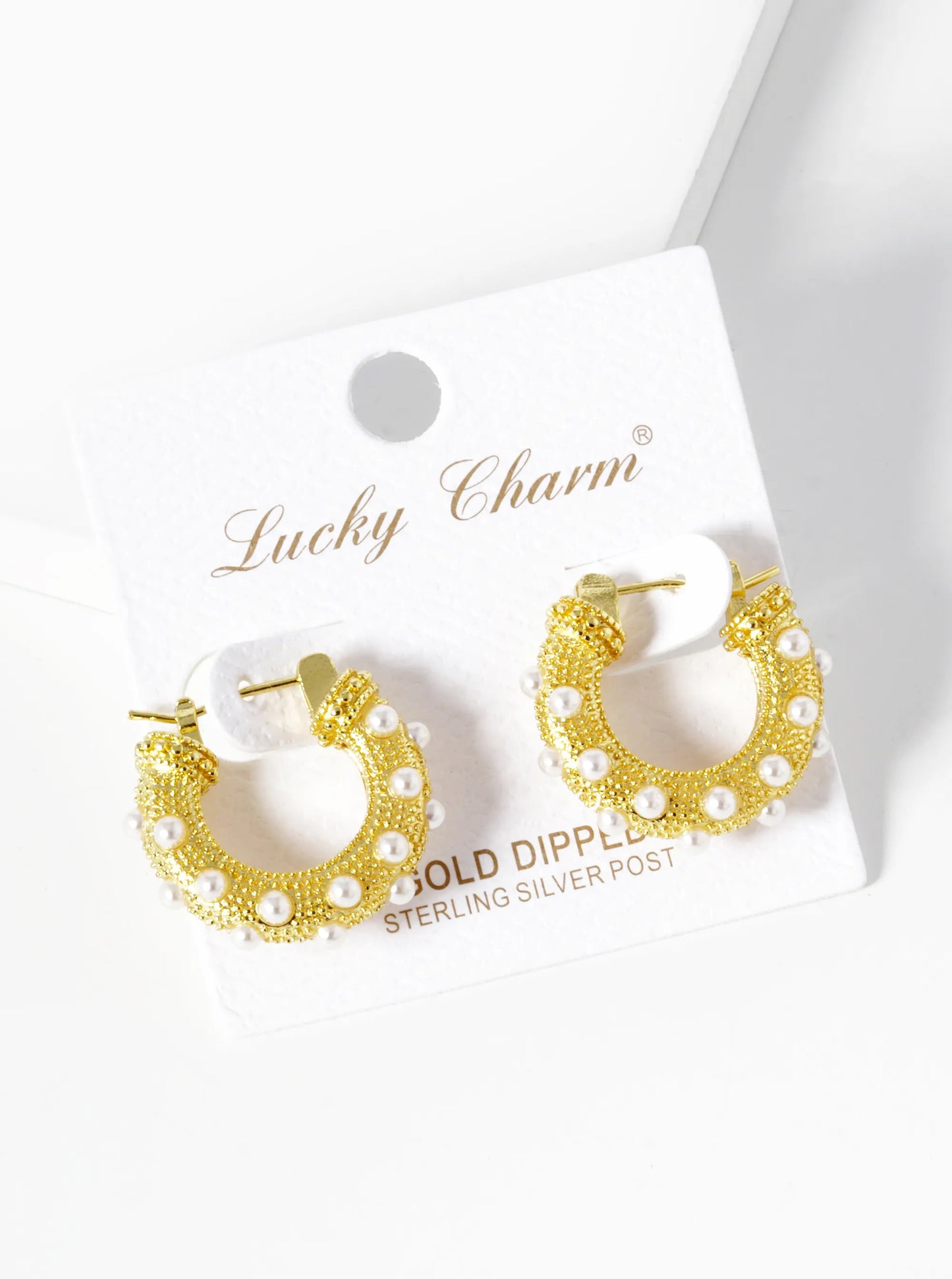 18K Gold Dipped Pearl Beaded Latch Back Hoop Earrings