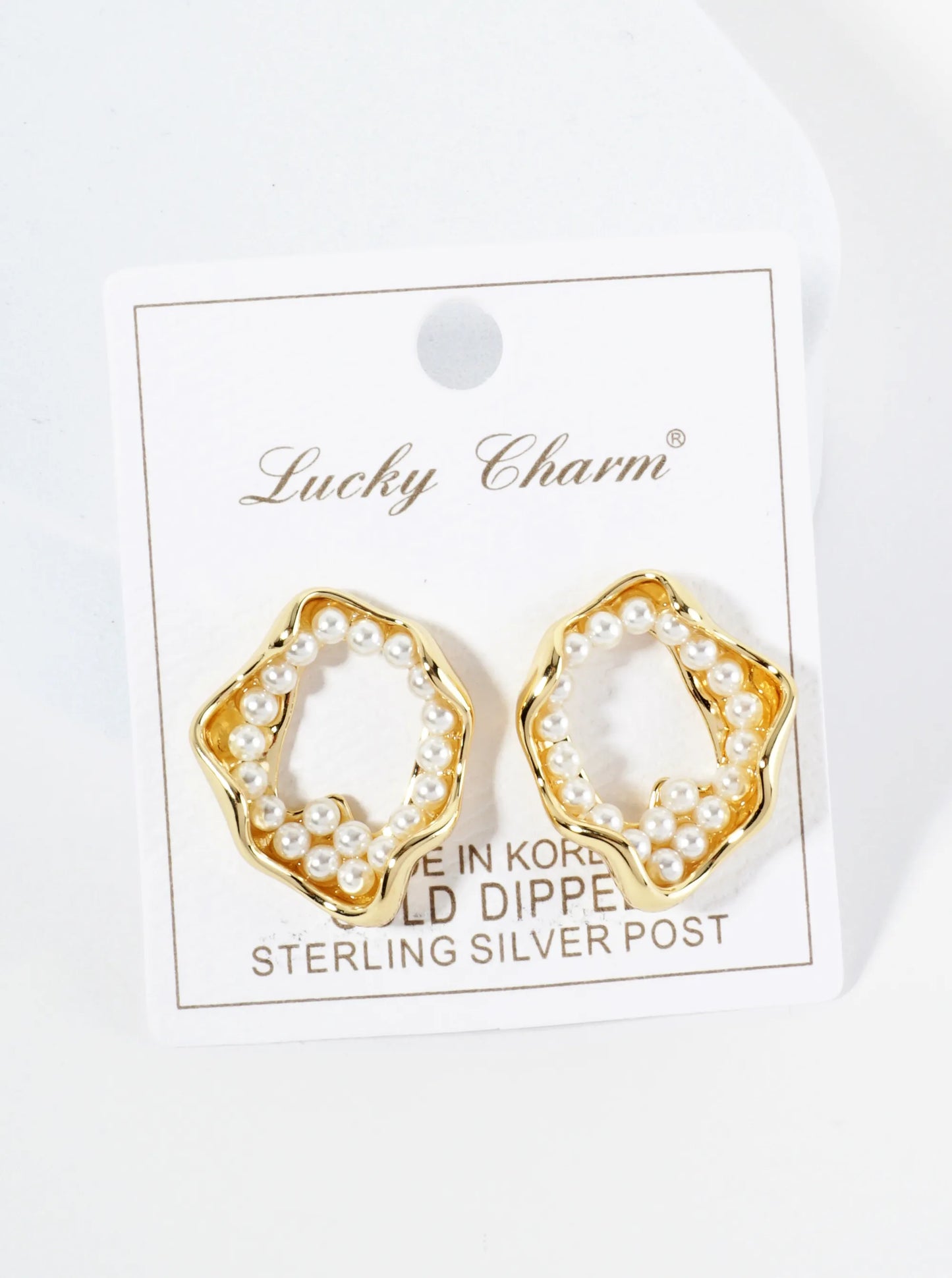 18K Gold Dipped Pearl Beaded Organic Circle Post Earrings