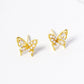 White Gold Dipped Pearl CZ Pave Butterfly Stud Earrings