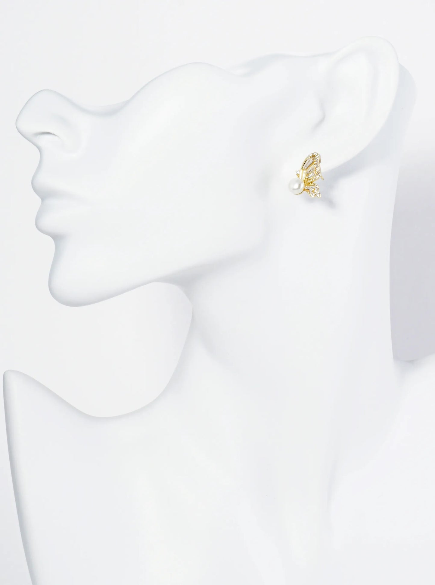 18K Gold Dipped Pearl Cubic Zirconia Butterfly Wings Stud Earrings