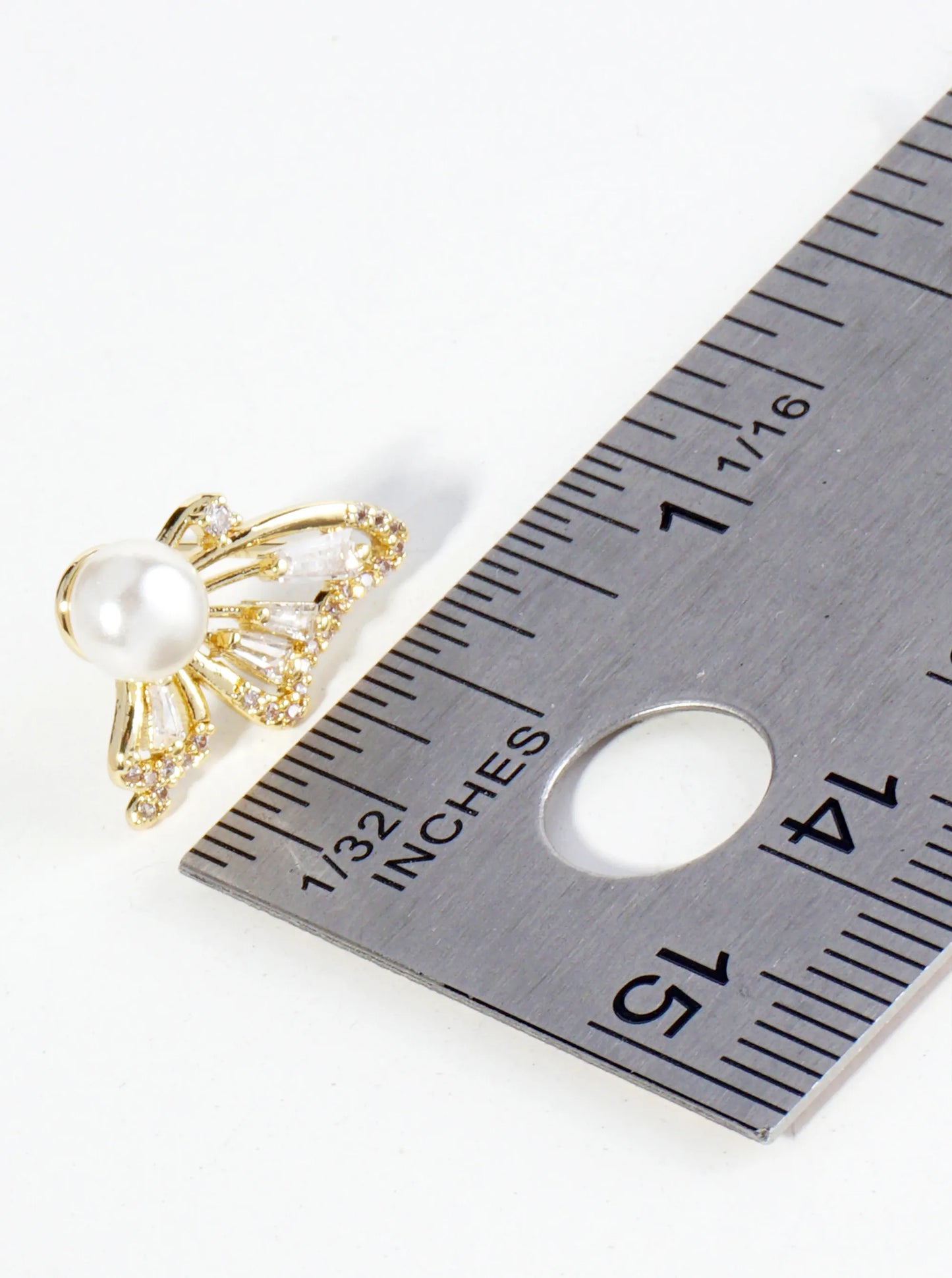 18K Gold Dipped Pearl Cubic Zirconia Butterfly Wings Stud Earrings