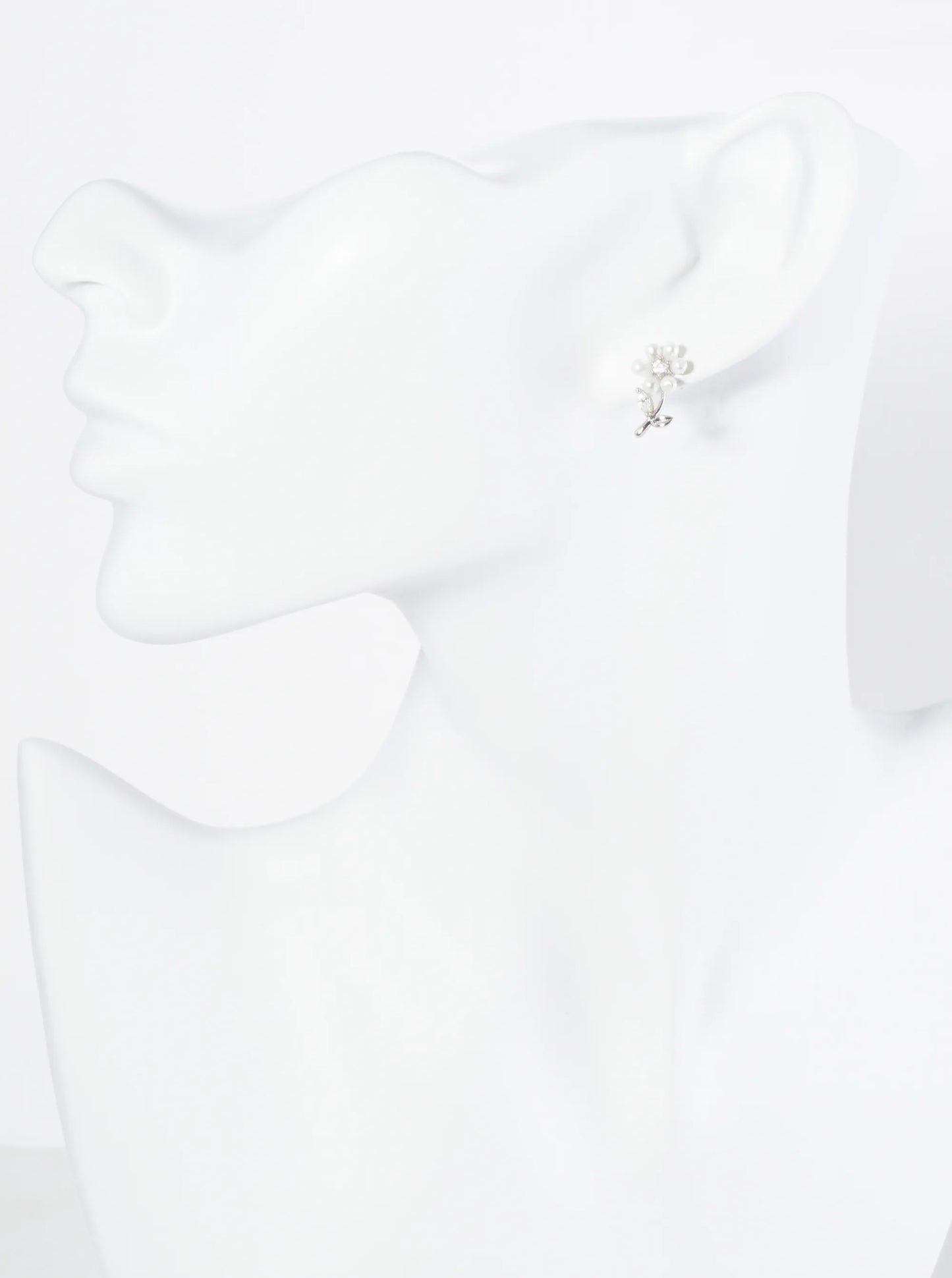 18K Gold Dipped Pearl Cubic Zirconia Flower Stud Earrings