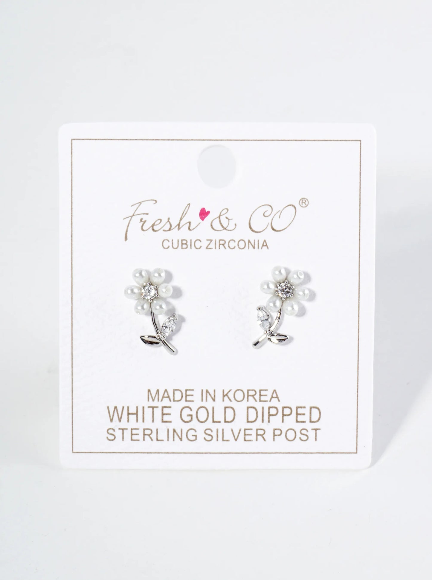 18K Gold Dipped Pearl Cubic Zirconia Flower Stud Earrings