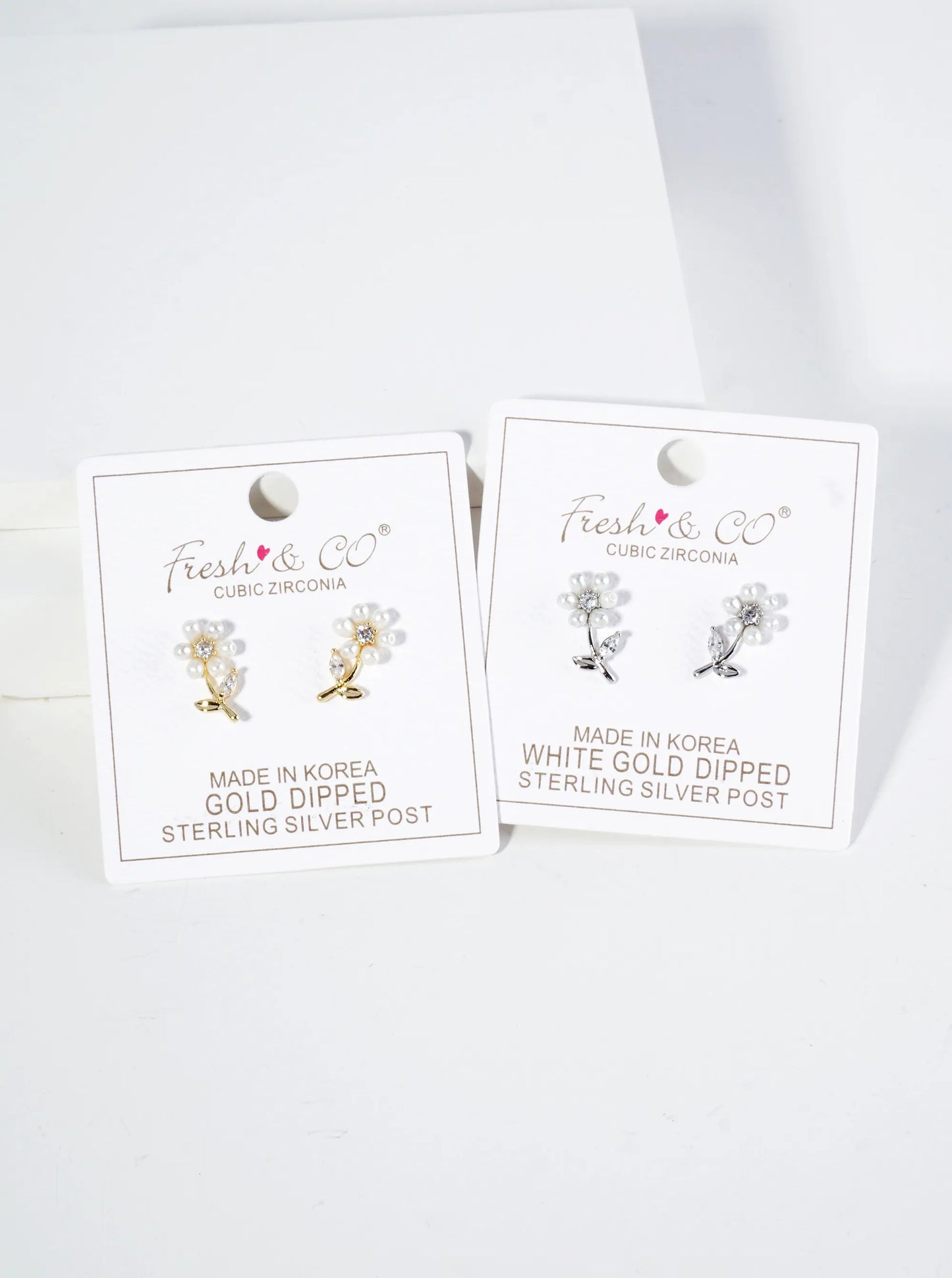 18K Gold Dipped Pearl Cubic Zirconia Flower Stud Earrings