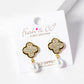 18K Gold Dipped Pearl Drop CZ Pave Quatrefoil Dangle 925 Sterling Silver Post Earrings