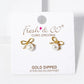 18K Gold Dipped Pearl Drop CZ Pave Ribbon Bow Stud Earrings
