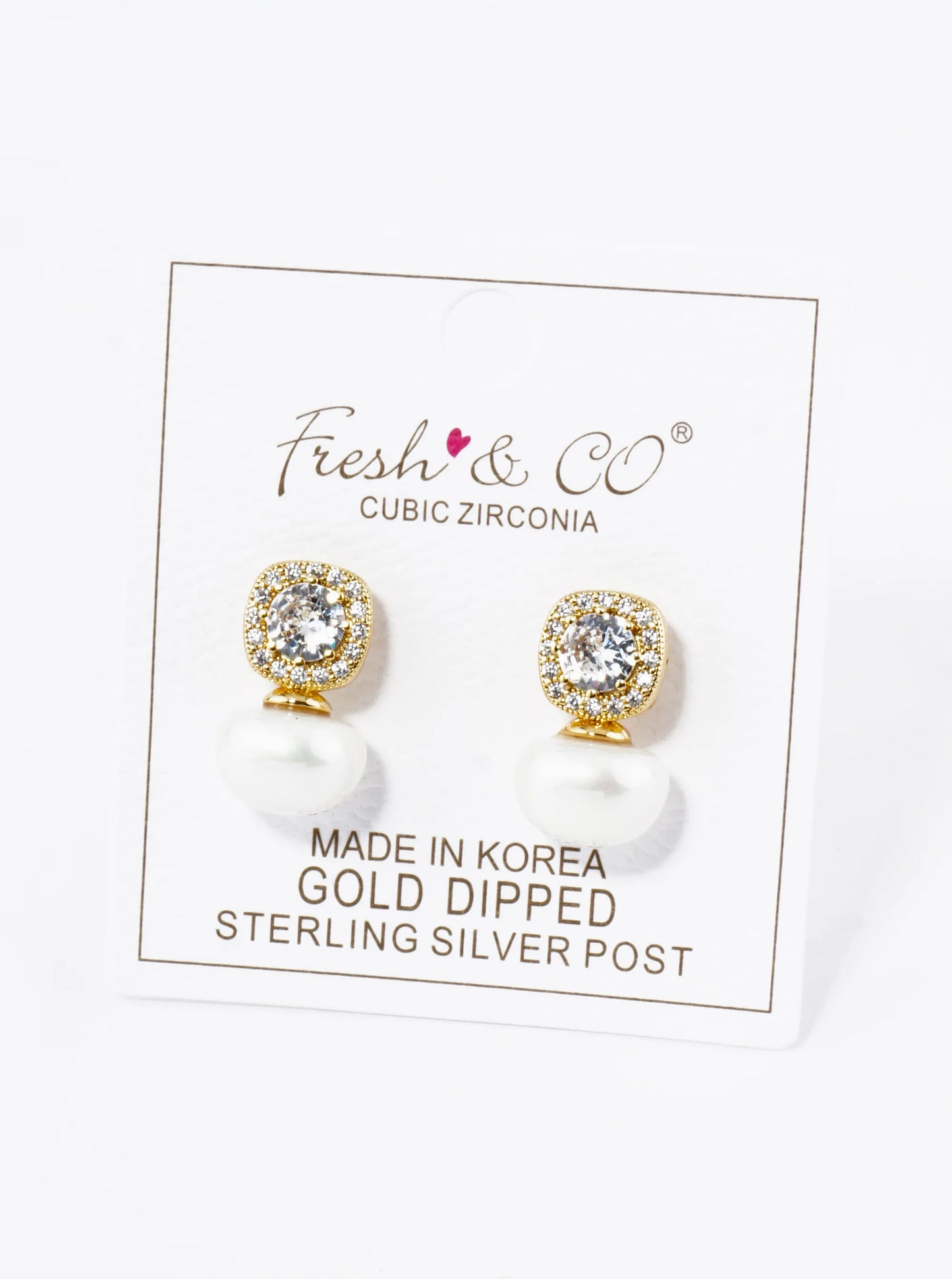 18K Gold Dipped Pearl Drop Cubic Zirconia Stud Earrings