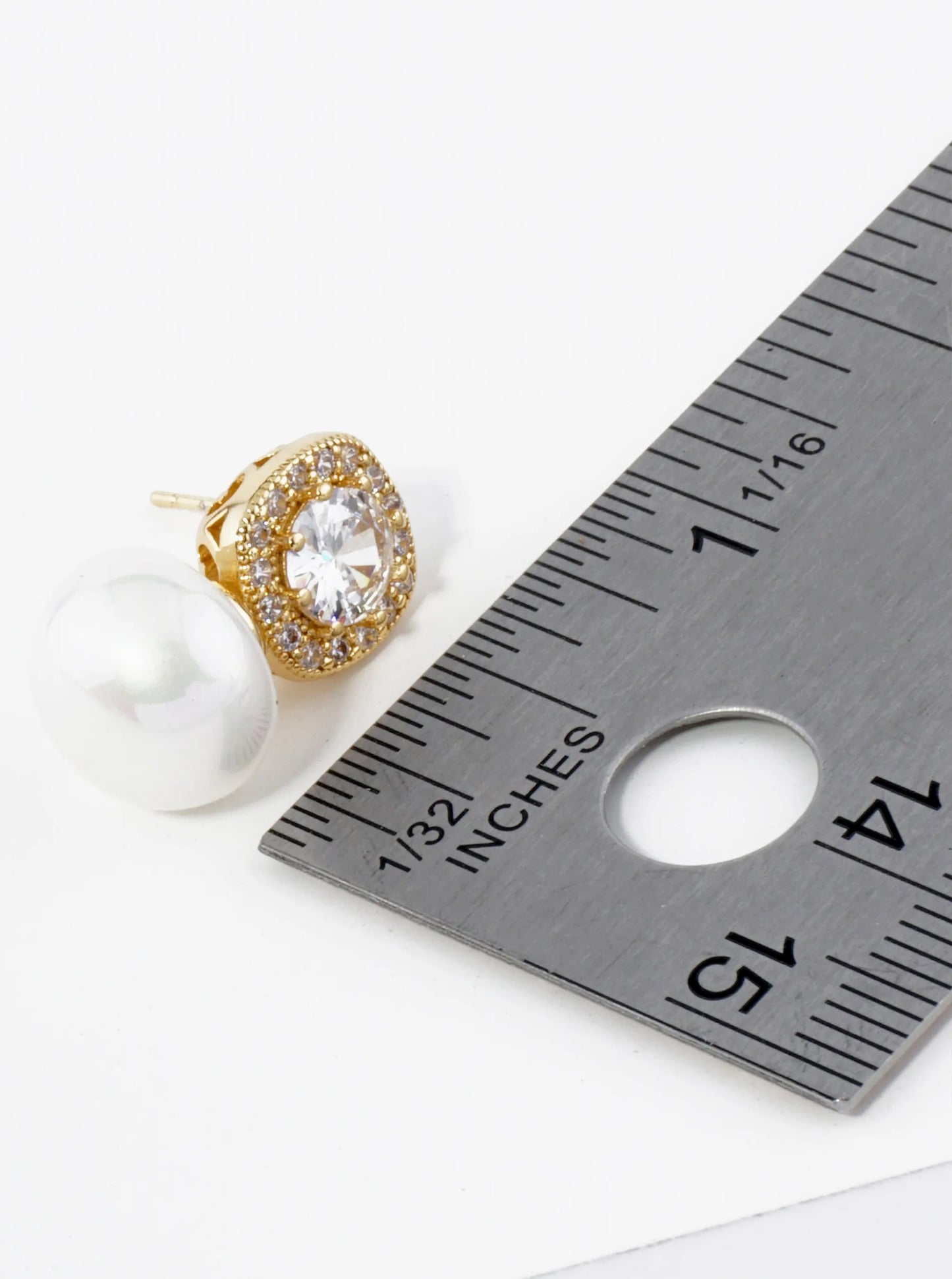 18K Gold Dipped Pearl Drop Cubic Zirconia Stud Earrings