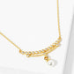 18K Gold Dipped Pearl Drop Curved CZ Bar Pendant Necklace