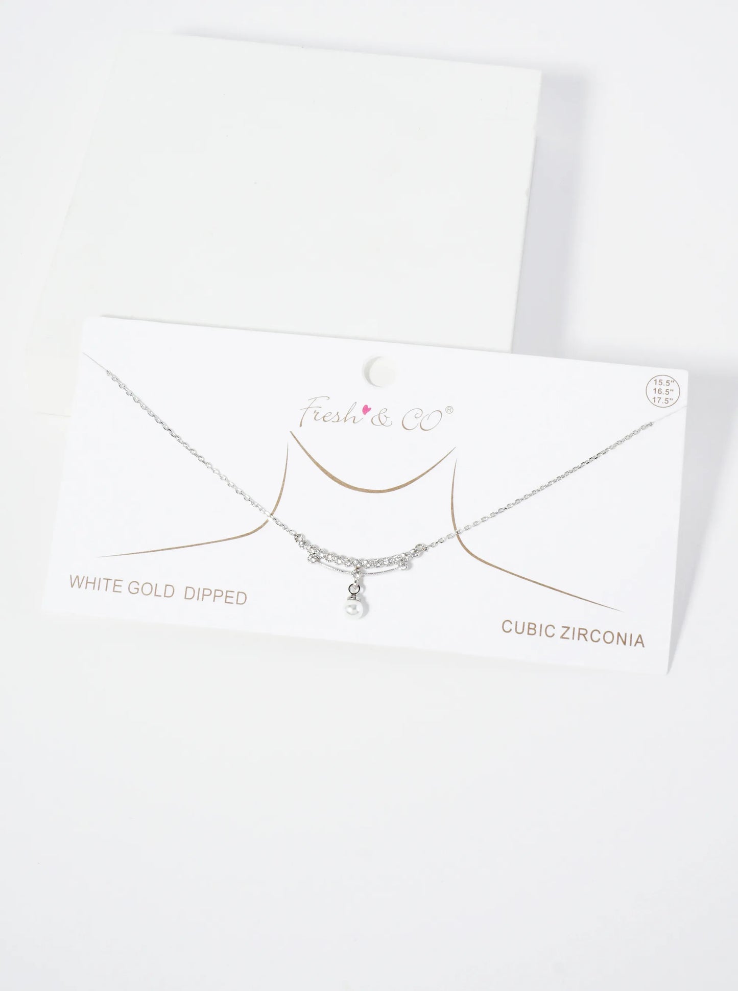 18K Gold Dipped Pearl Drop Curved CZ Bar Pendant Necklace