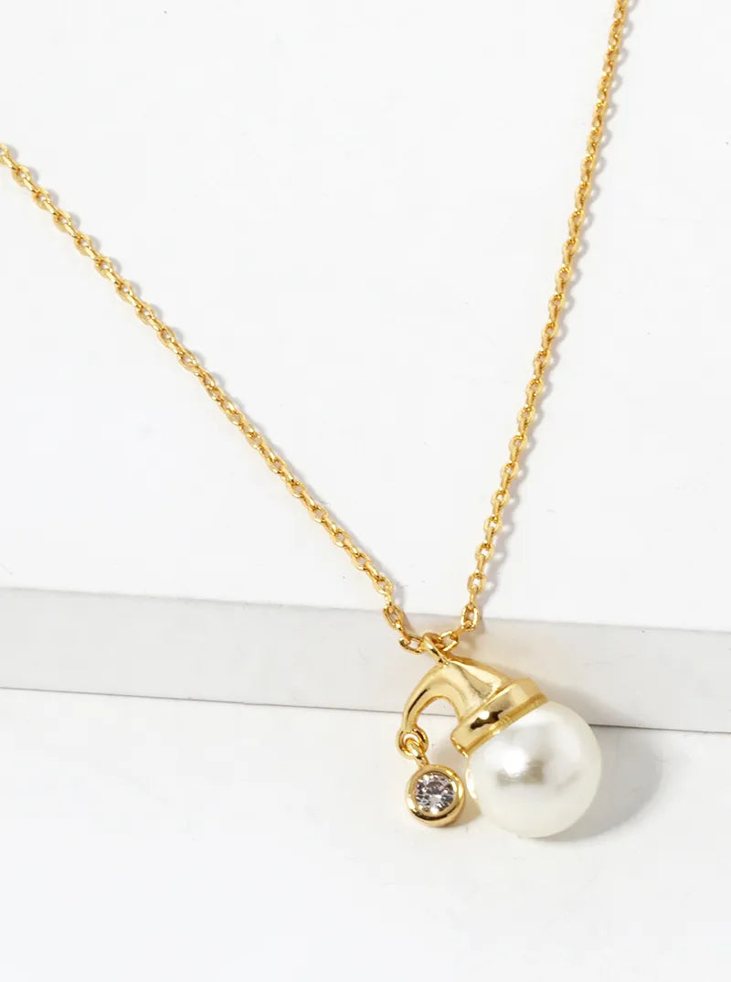 18K Gold Dipped Pearl Santa Pendant Christmas Necklace