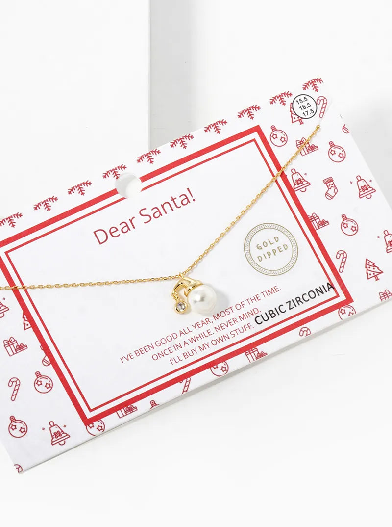 18K Gold Dipped Pearl Santa Pendant Christmas Necklace