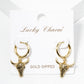18K Gold Dipped Picturesque Scene Engraved Bull Head Drop 12mm Huggie Hoop Earrings